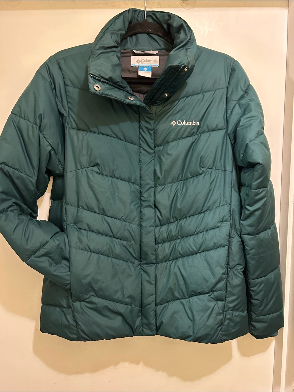 Columbia Womens Like New Forest Green Quilted Full Zip Puffer Jacket, Size Small